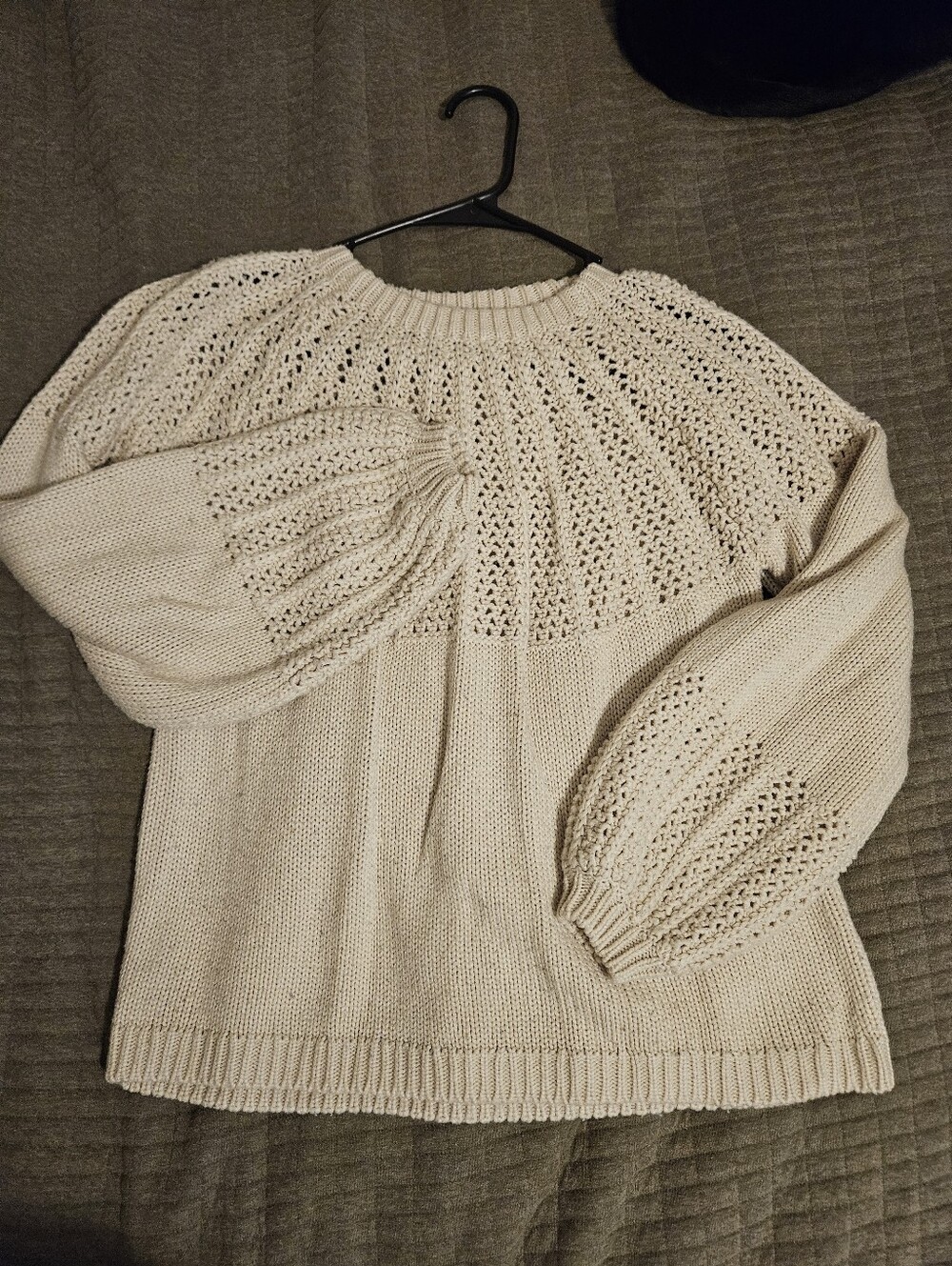CATO Cream Open-Knit Balloon Sleeve Sweater - Women's